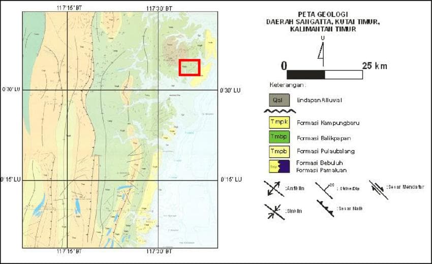 Peta geologi daerah Sangatta, Kutai Timur, Kalimantan Timur